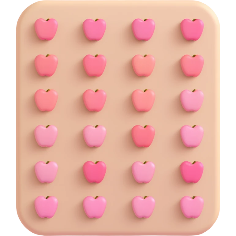 beige standard rectangular blister pack with rounded corners containing soft pastel pink round pills with score line in 3D Apple emoji style emoji