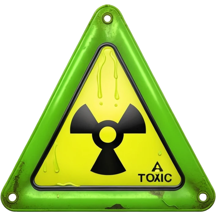 3D render of Warning Triangle, toxic waste aesthetic, neon green bubbling liquid, caution yellow metal, industrial warning texture. emoji