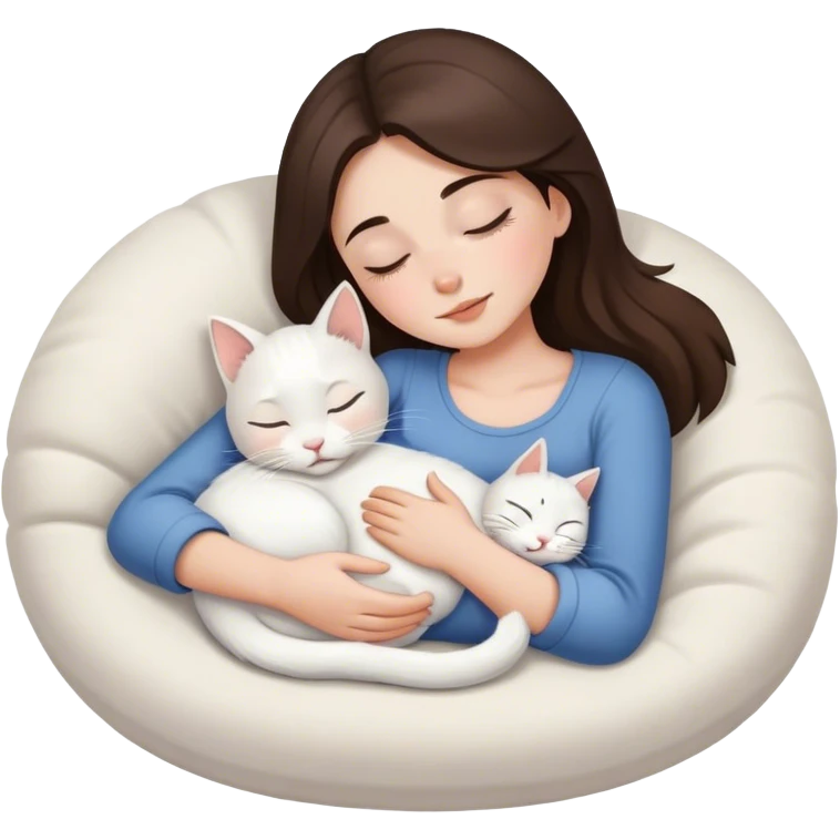 White kitty sleeping on brunette white girl's lap emoji