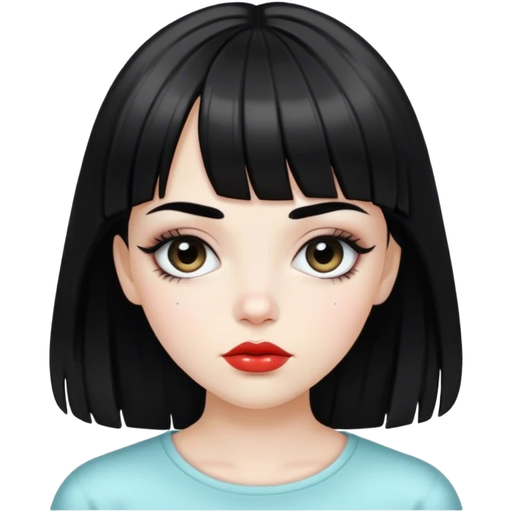 young girl with white skin. hairstyle with black bangs. thin eyebrows. full glossy lips emoji