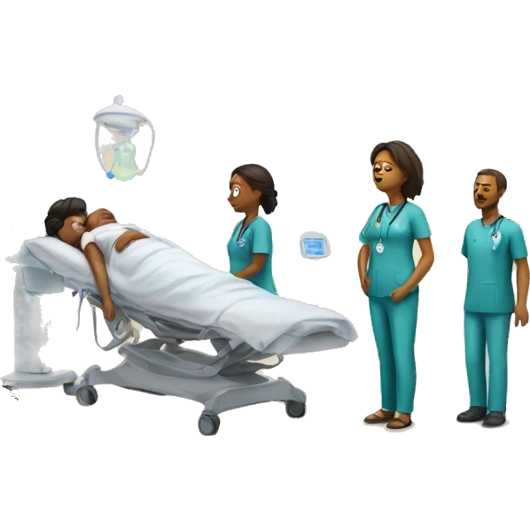 a woman gives birth and doctors stand nearby emoji
