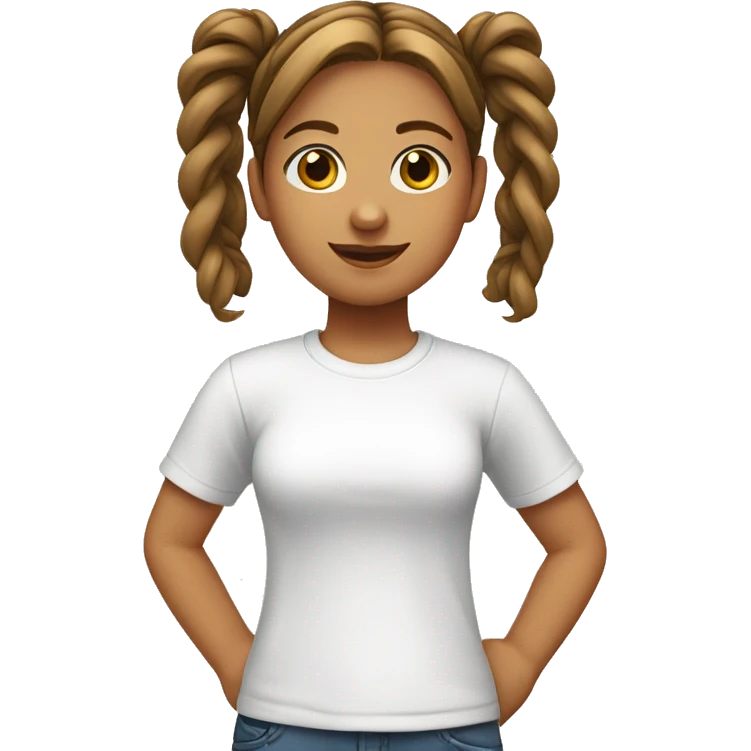 A girl with brown wave pigtails wearing a white T-shirt emoji