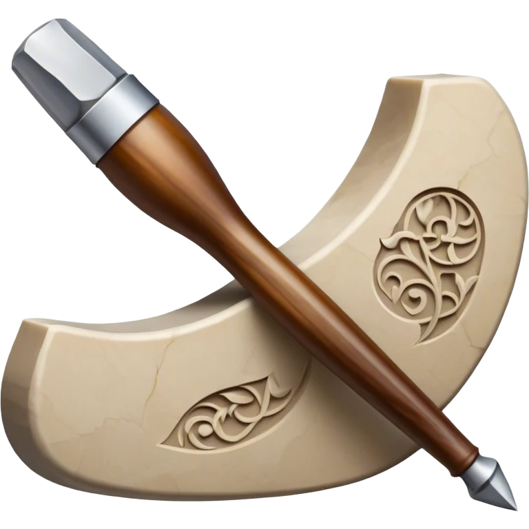 Carving icon, stone, bone, and horn with detailed patterns, carving tools like chisel and awl, minimalistic style, clean lines, transparent background. emoji