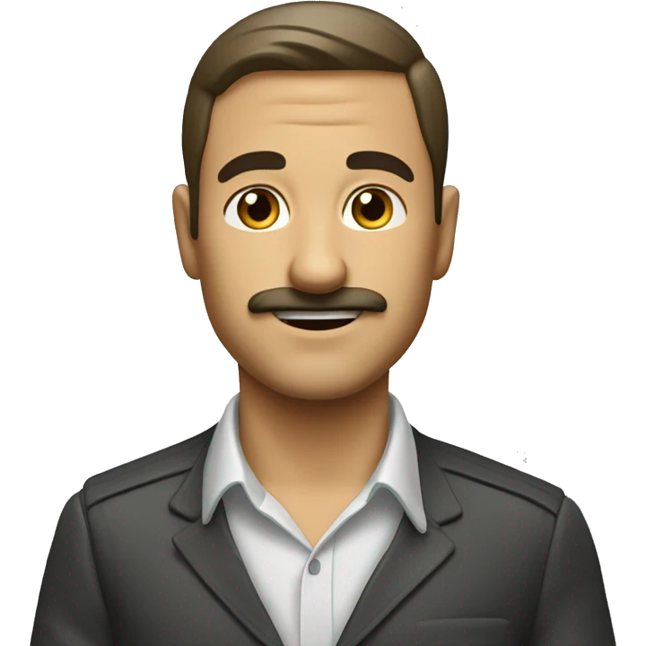 Guy with a combover and nice small mustache reaching towards the future emoji