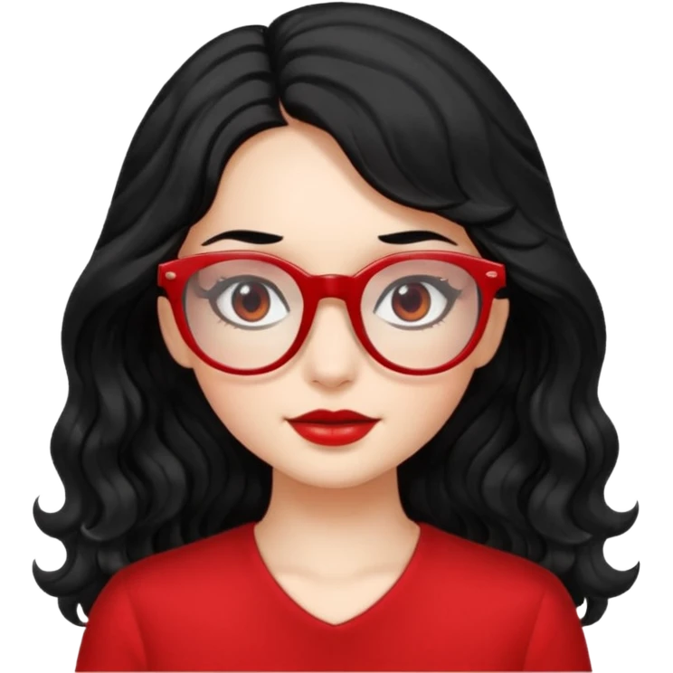 Beautiful girl,Black hair,wavy hair，long hair,Black eyes,Chinese rojo y lentes emoji