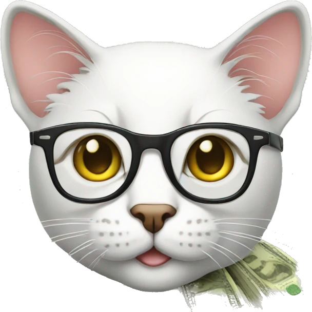 rich cat in glasses with money emoji