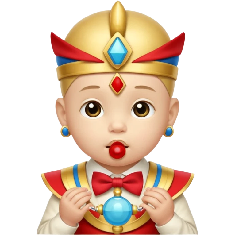baby guy, pacifier, wearing phraoh royal ancient custome, red bow tie emoji