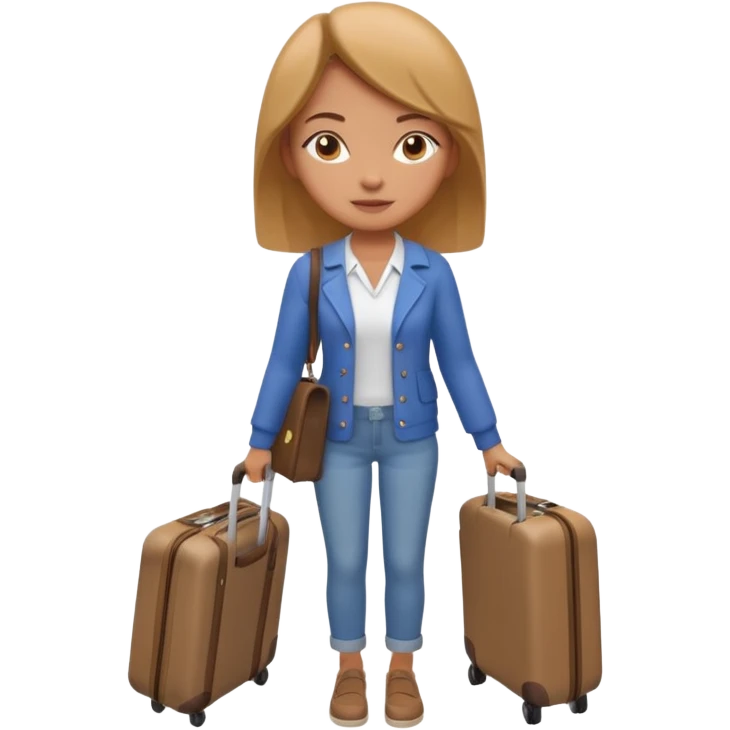 woman carrying a suitcase portrait, head and shoulders only, suitcase handle visible near shoulder, casual travel outfit, confident expression, travel vibe, 3D cartoon style, mobile game icon style, clean background, no text, no watermark emoji