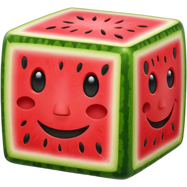 A cube water melon  with  face emoji