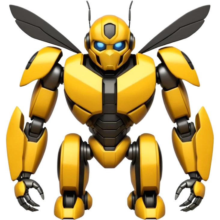 Futuristic robotic bumblebee character in the exact style of Bumblebee from Transformers movies, highly detailed 3D model emoji