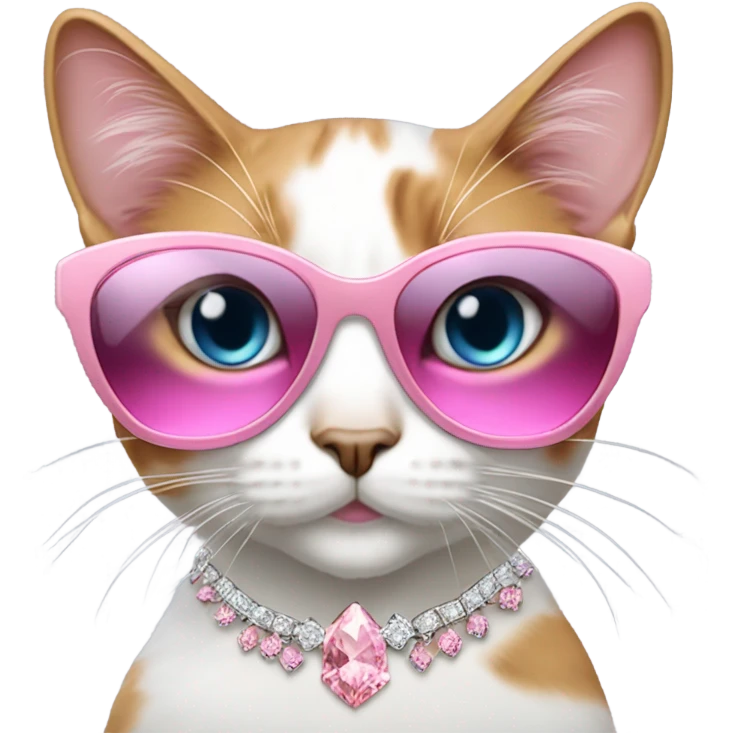 Calico cat with pink Diamond sunglasses, Diamond earrings, Diamond necklaces emoji