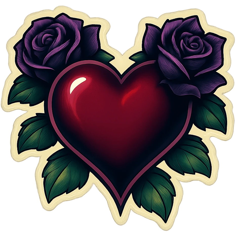 gothic heart with dark roses, remove background emoji