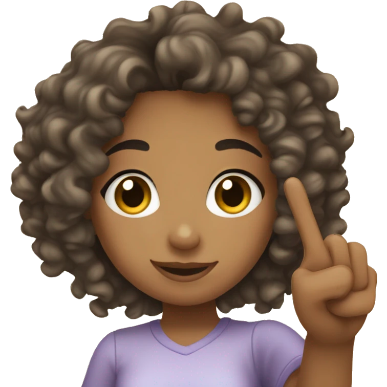 A mixed curly hair girl taking a selfie doing the peace sign emoji