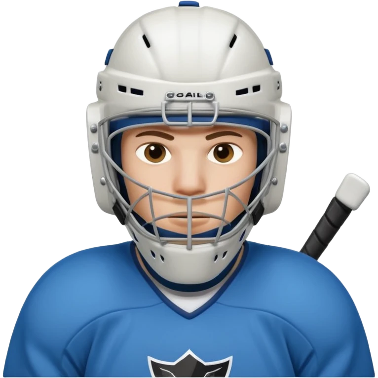 ice hockey goalie portrait, head and shoulders only, wearing goalie mask and helmet, padded jersey collar, holding goalie stick, focused intense expression, 3D cartoon style, mobile game icon style, clean background, no text, no watermark

 emoji