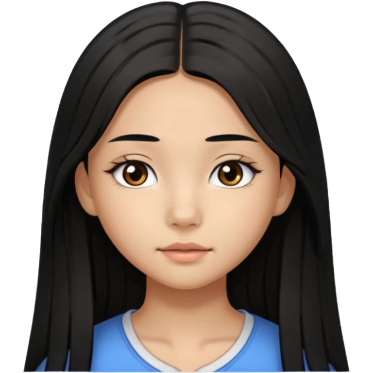 a tan chinese-american 15 year old girl with middle part long straight black hair down to her chest.eyelashes  emoji