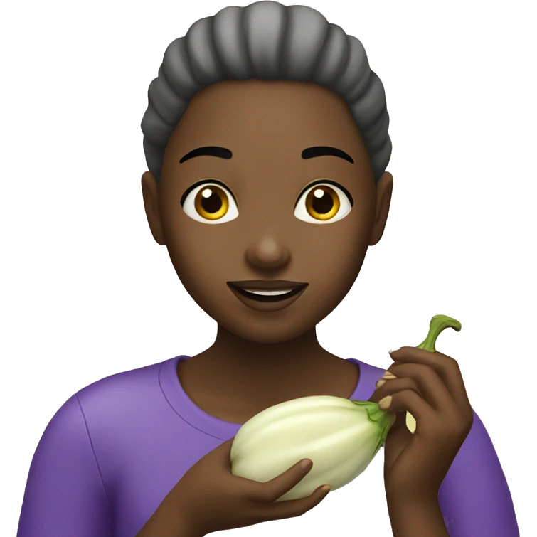 A girl eating an eggplant emoji