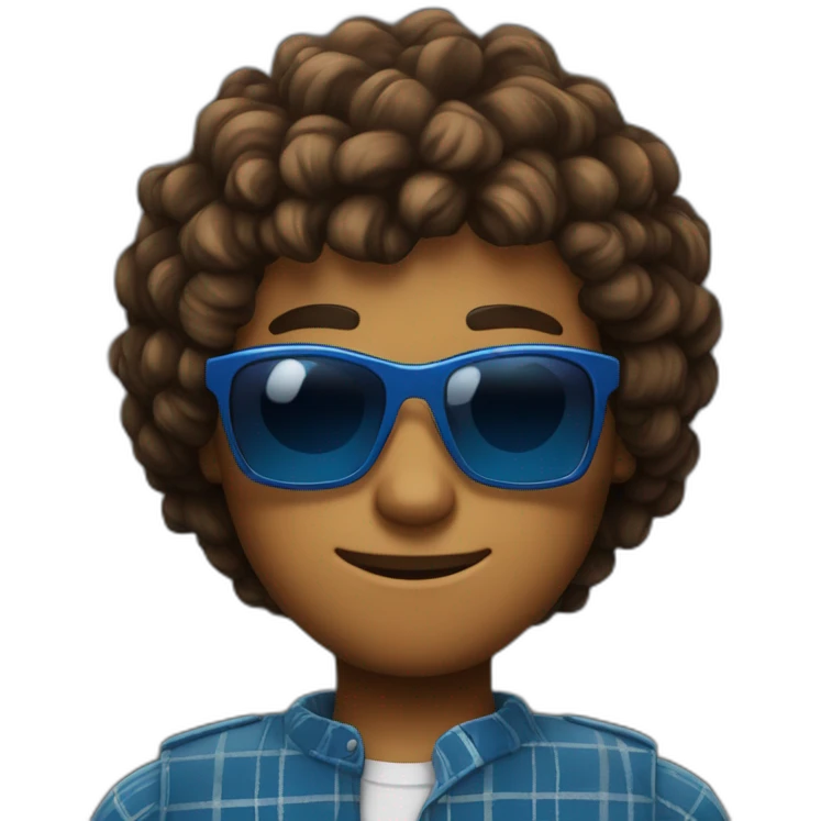 Lololoshka is a minecrafter with blue sunglasses and Blue & Black Plaid Bandana on his neck And brown curly hair emoji