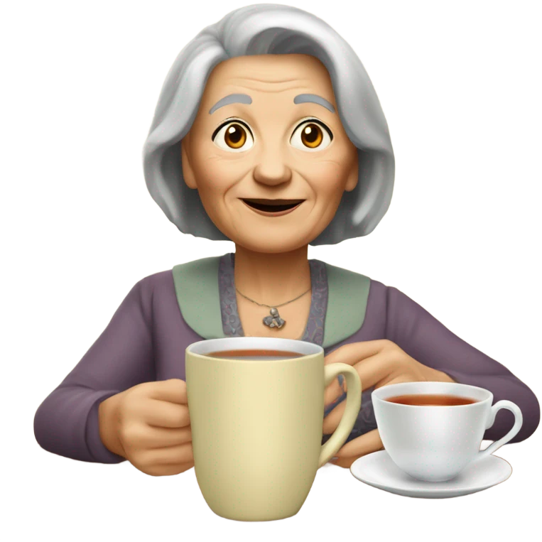 Younger Old lady with a China cup of hot tea emoji