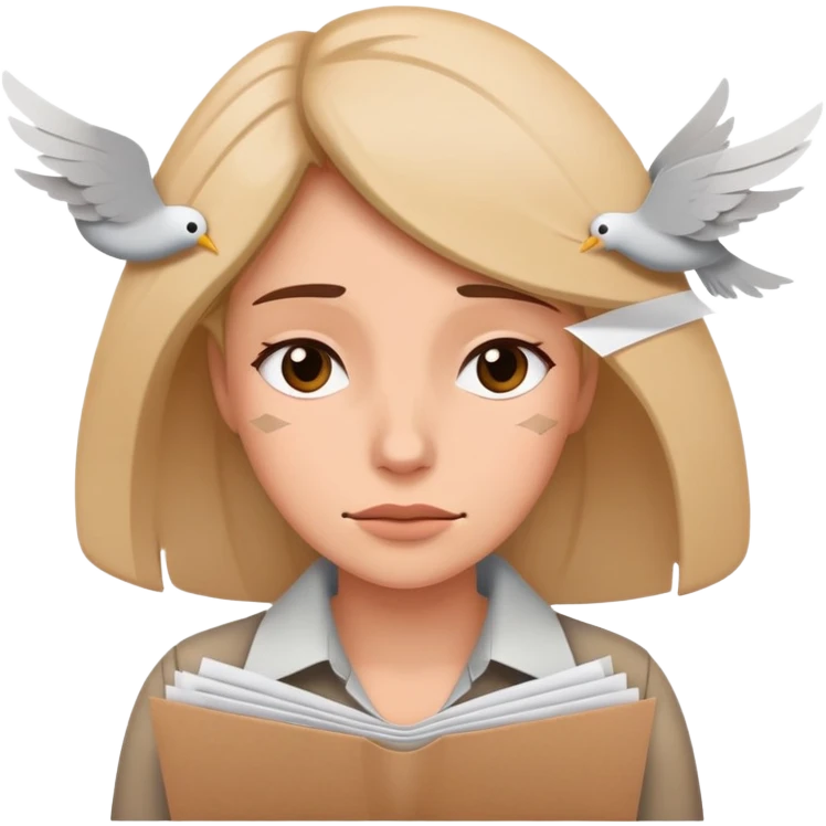 tired woman with flying papers around her emoji