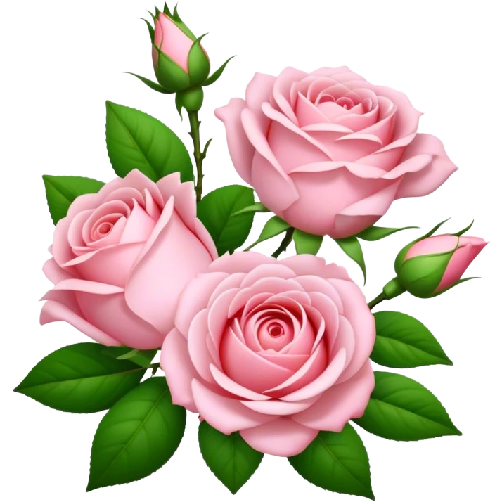 bouquet Soft Pink Tea Rose, luxuriant, leaf, bud emoji