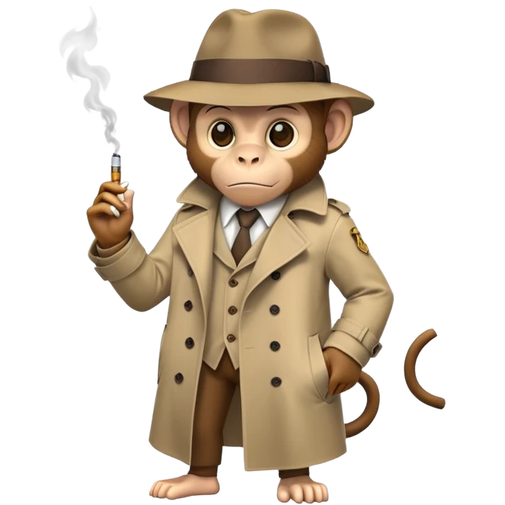 Monkey detective wearing black smoking cigarette emoji