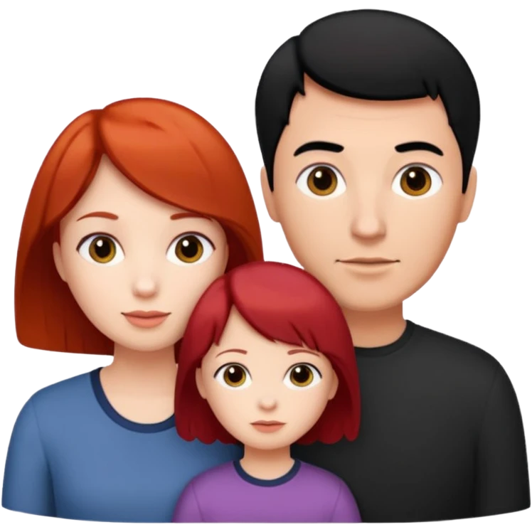 a family of three, all three white: the mother with short red hair, the father with black hair, and the daughter with black hair. emoji