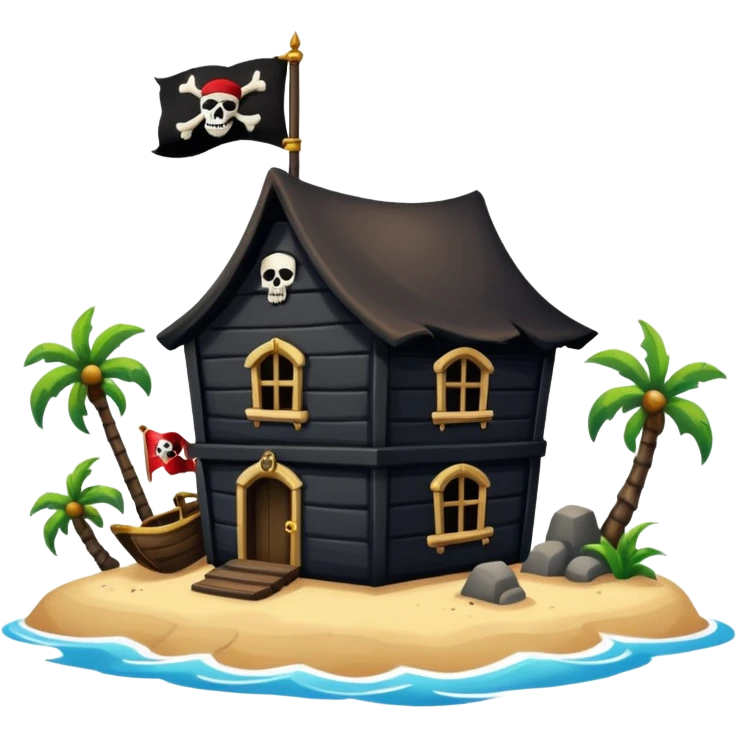 old pirate's house with skull flag emoji