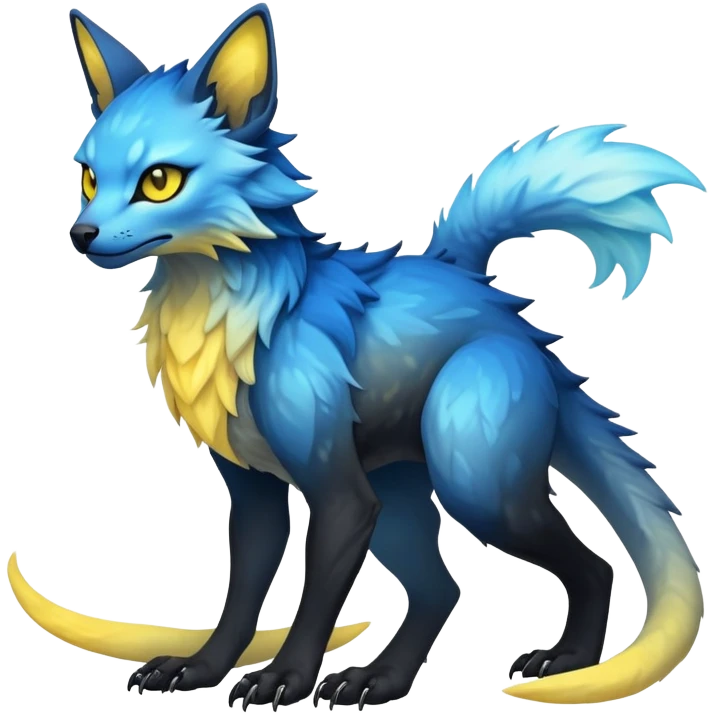 Cool Edgy blue-yellow-black-gradient ethereal badass Fionbri-Vernid-Trico-animal-creature full body  emoji