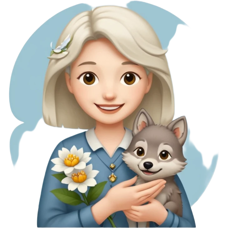 a flower in hand that holds the wolf emoji