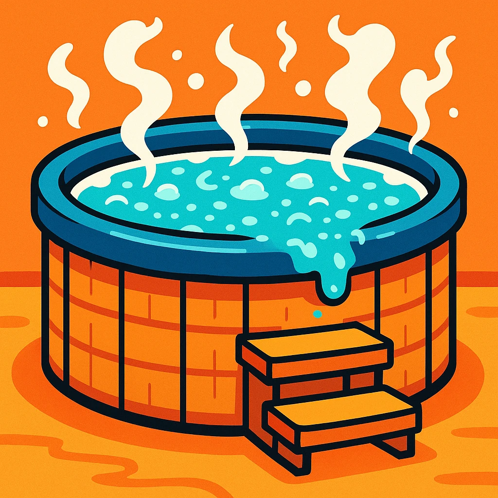 a hot tub, modern, steamy, inviting, vibrant cartoon style emoji