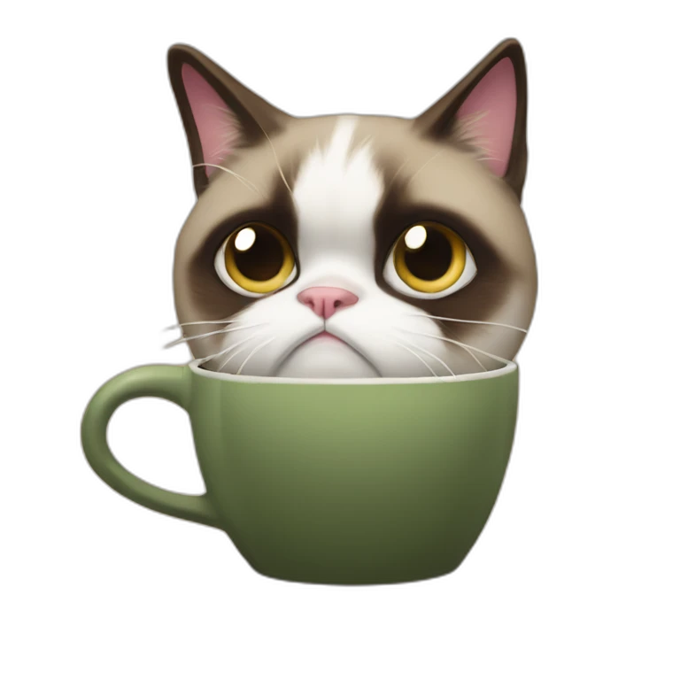 grumpy cat drops a coffee mug on the floor emoji