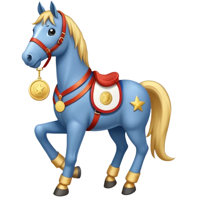 friendly anthropomorphised horse in jeans and a t-shirt, wearing a gold medal emoji
