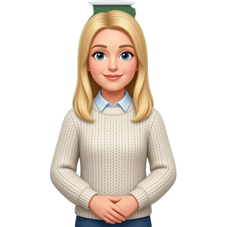 white, long striaght blonde, teacher in a jumper emoji