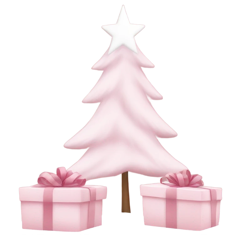 Light pink Christmas gifts under a white Christmas tree  emoji