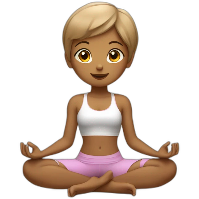 yoga girl, lotus position, ligth brown skin, short haircut emoji