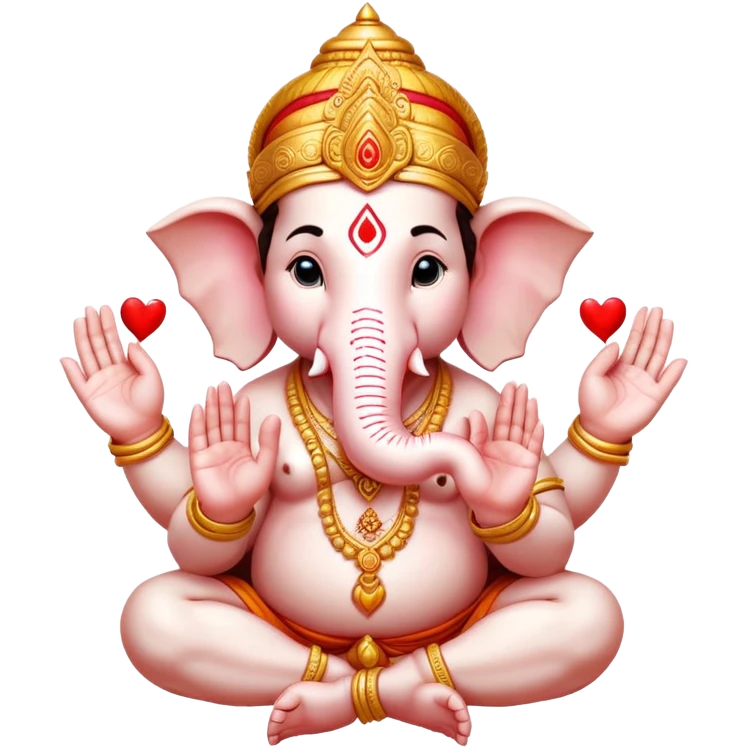 hindu god ganesh with his hands together forming a heart , he's wearing all god , and is a bit pale emoji