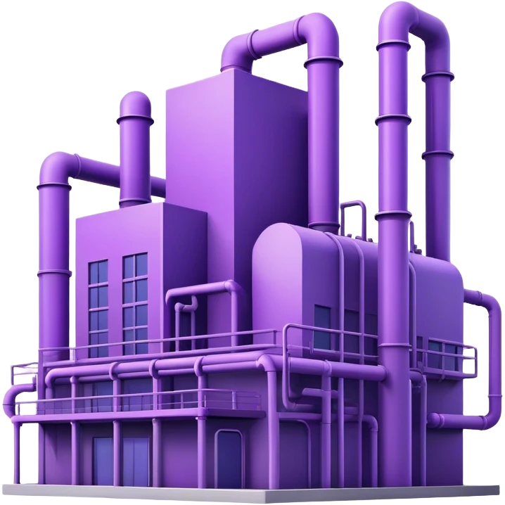 Minimalistic factory building in purple and violet tones, with pipes emoji