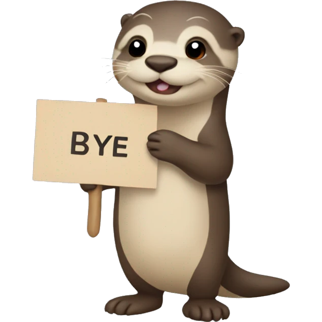 otter holding a sign with the word bye emoji
