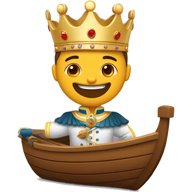 Chico con corona de rey montado en una lancha  emoji