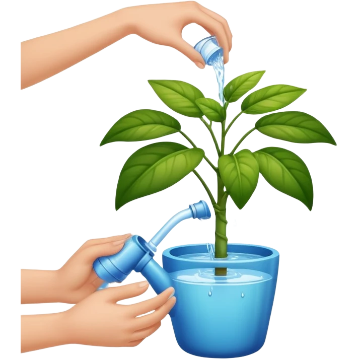 hands pouring water onto a potted plant, simple and friendly emoji