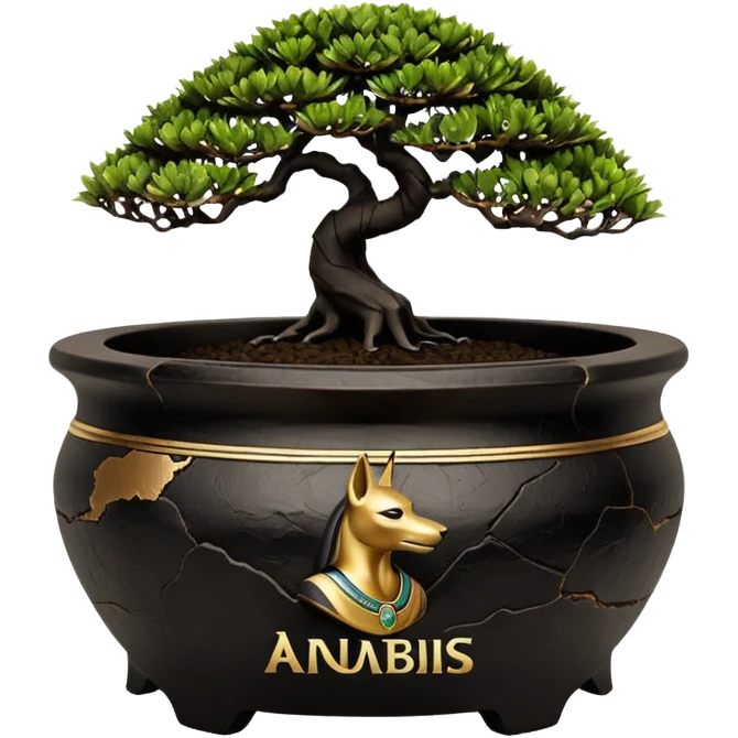 black Anubis branded  cracked bonsai pot  emoji