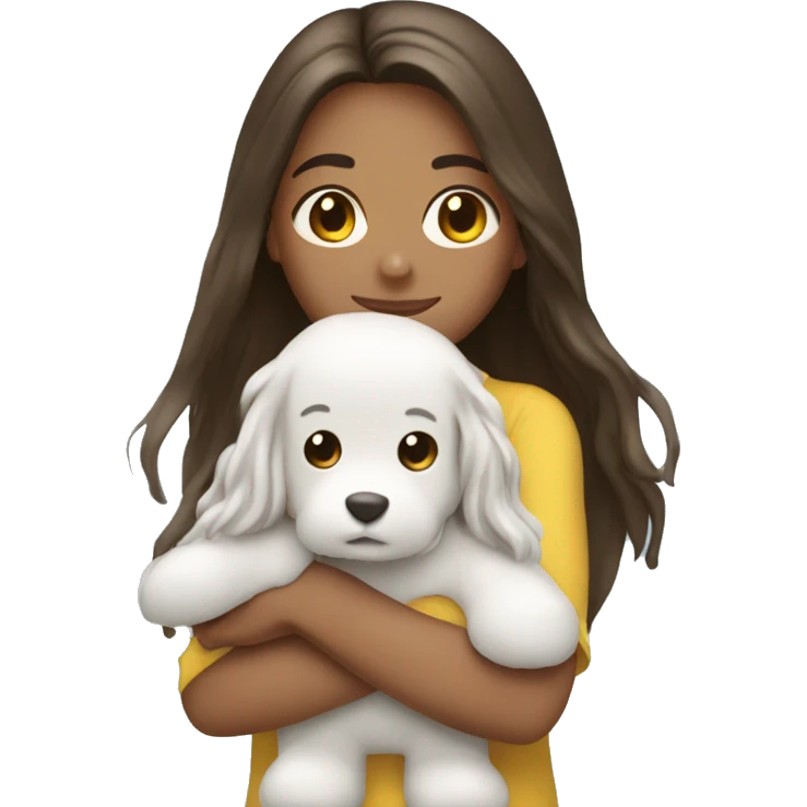 Brunette long hair girl hugging a toy puddle emoji
