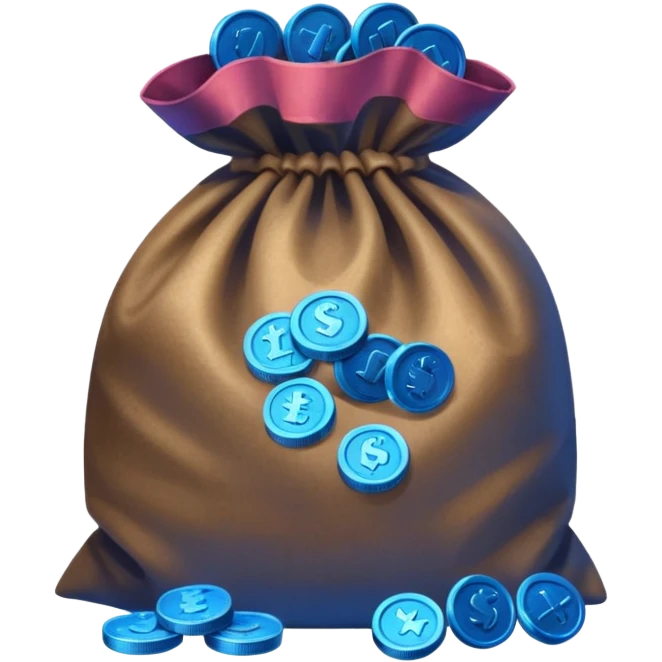 blue coins inside an opened brown money bag  emoji