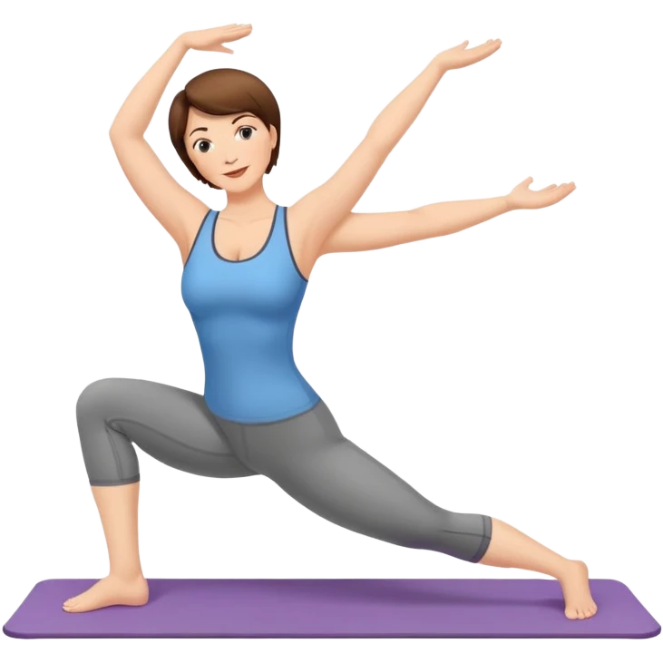 Pretty, sexy, mature, slightly curvy white Woman with short brown hair doing Pilates exercises  emoji