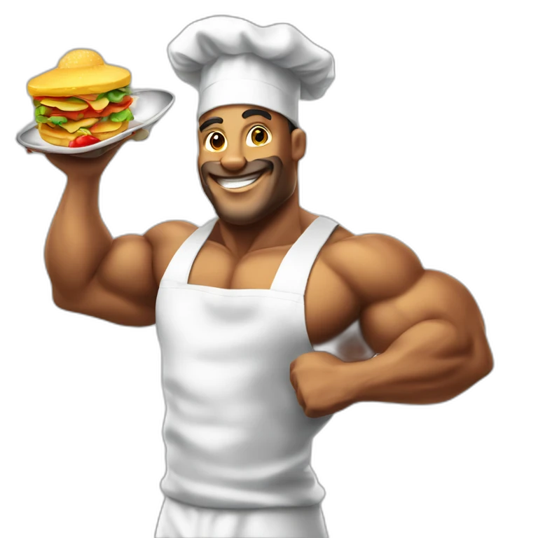 bodybuilder cooking food wit chef hat  emoji