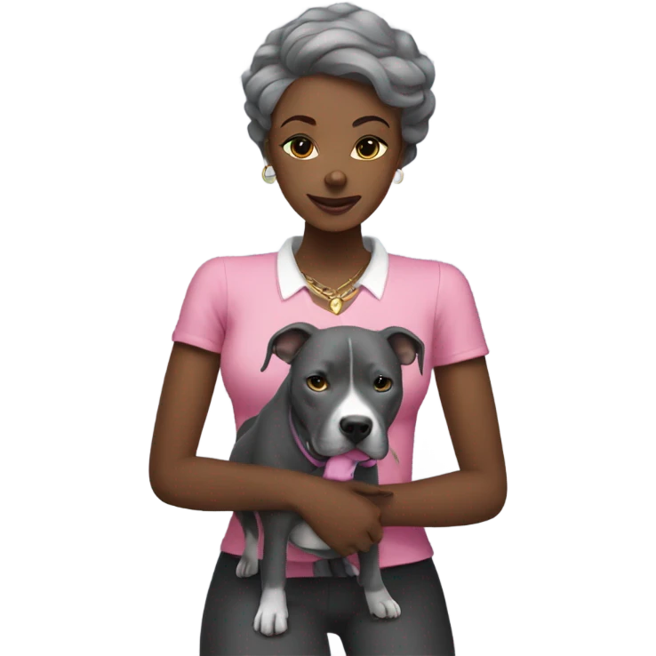 Black lady hugging all grey pitbull with pink collar emoji