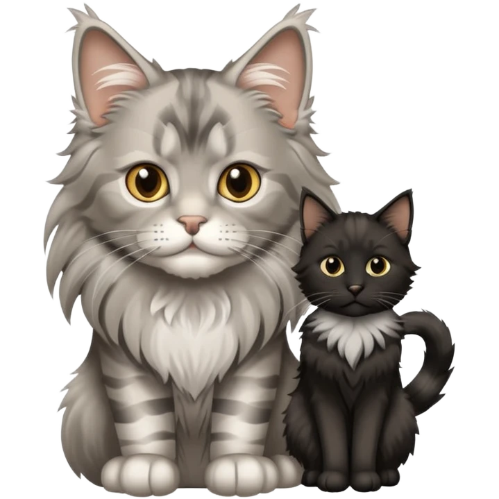 a silver based Maine Coon cat holding a black hair boy emoji
