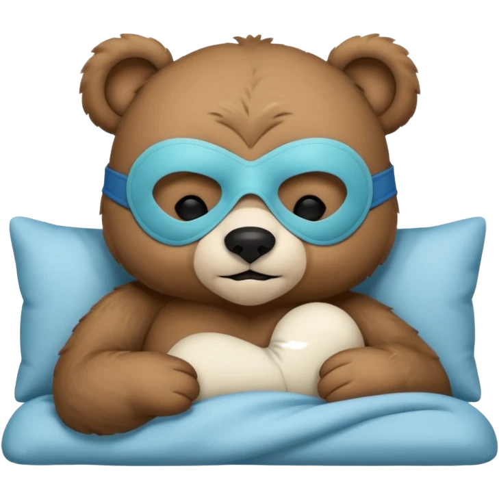 sleepy cute bear with sleeping mask sitting on comfiest bed emoji