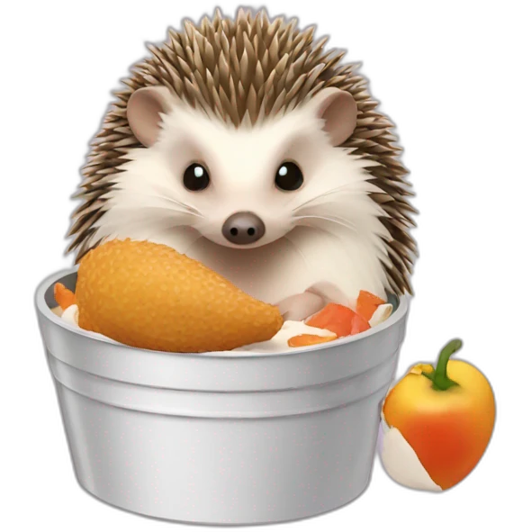 Hedgehog eating chicken bucket emoji