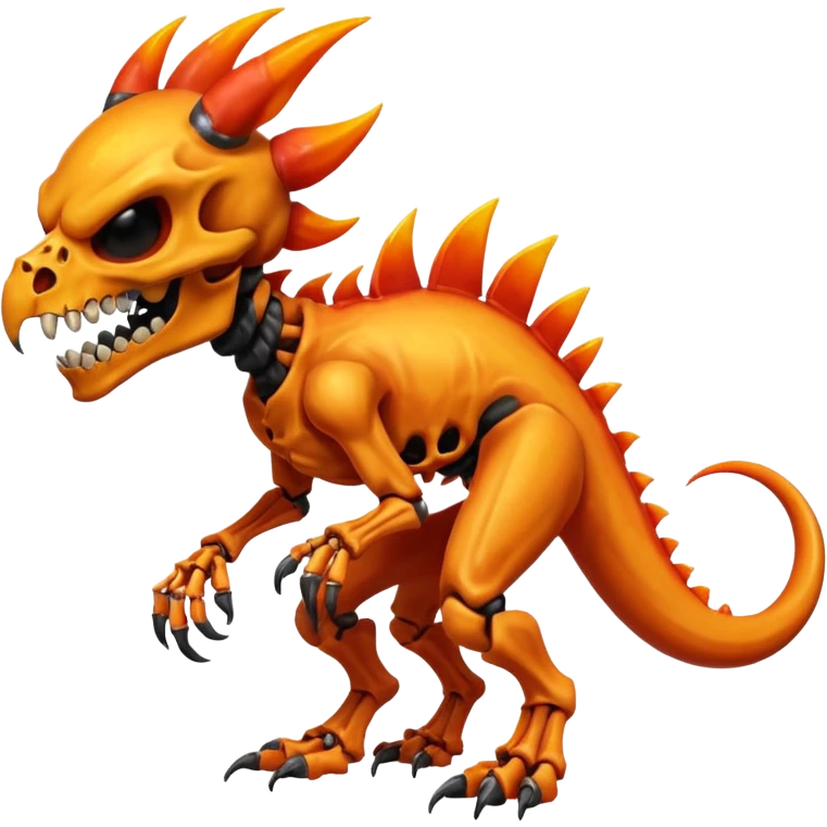 Oily smooth glossy evil sharp edgy badass skeletal fiery skull-face skull-masked Charmeleon-Zeraora-Salandit-fusion, full body emoji